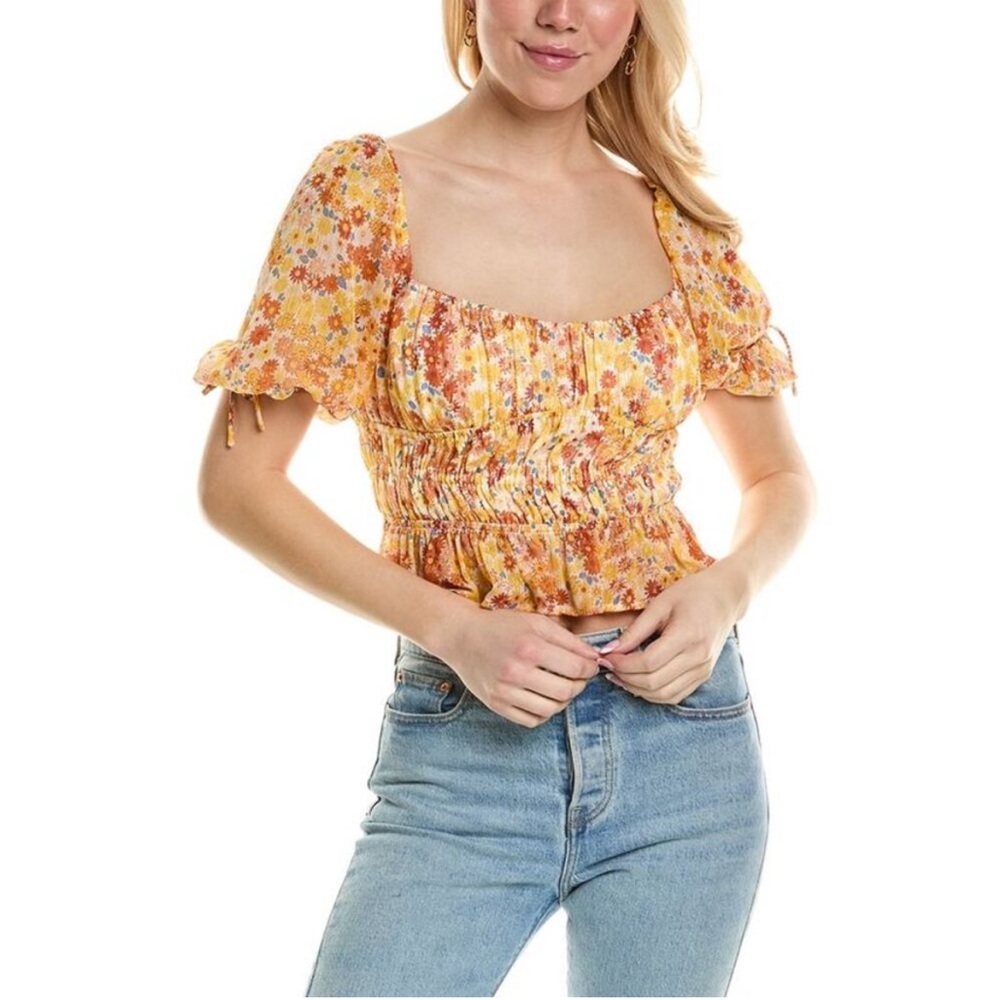 Staud Faye floral crop top blouse size Medium